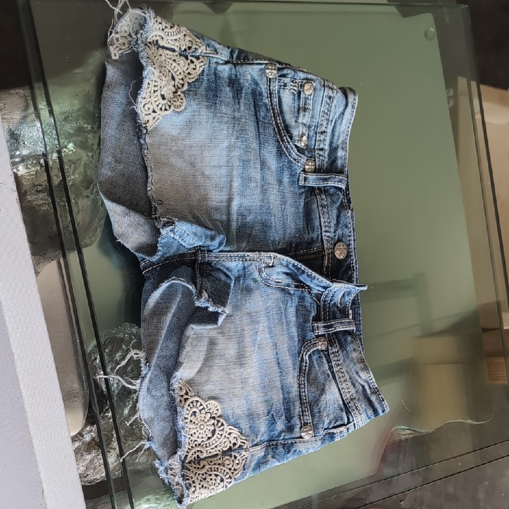 Miss Me Blue Jean Shorts with Lace Details